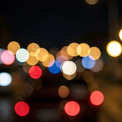 blurred bokeh lights on a dark background