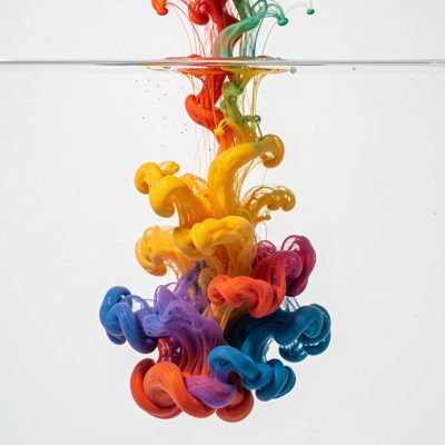 flowing coloured ink in water on white