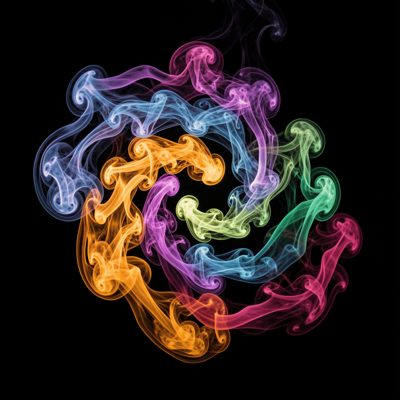 a spiral of coloured smoke on black