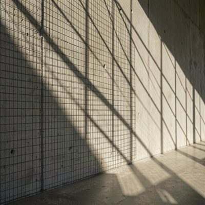 a mesh grid casting shadows on a wall