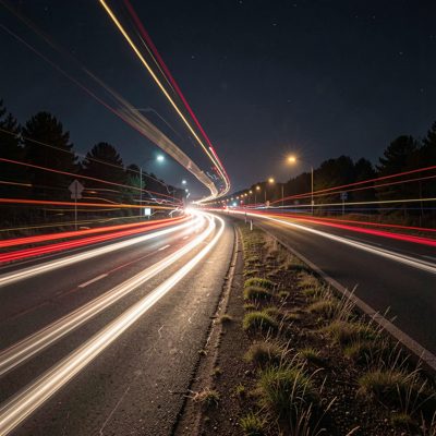 long exposure light trails in a dark space