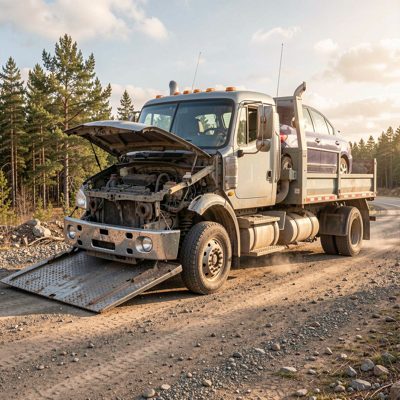 a breakdown truck loading a car