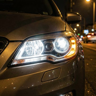 a car headlight photographed close at night