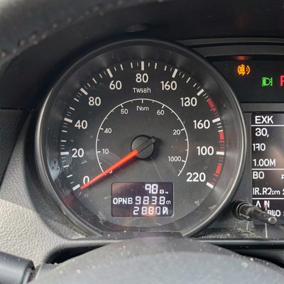 a car speedometer photographed at speed
