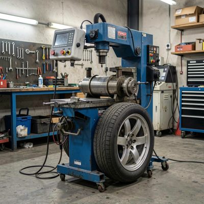 a tyre fitting machine in a workshop