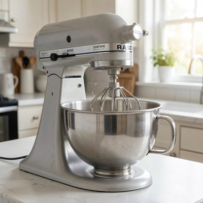 a stand mixer with a dough hook turning