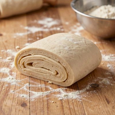 a laminated dough being folded in layers