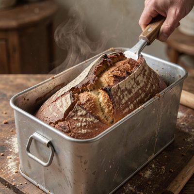 a loaf being turned out of a tin