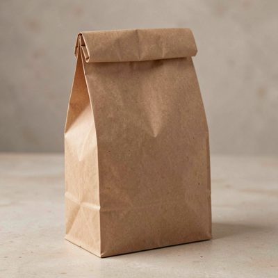 a bakery paper bag with a folded top