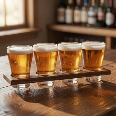 a beer flight of four small glasses