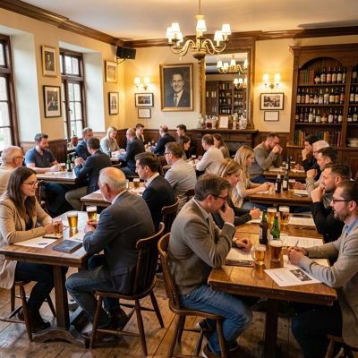 a pub quiz night with tables of players
