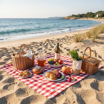 a picnic on a beach blanket