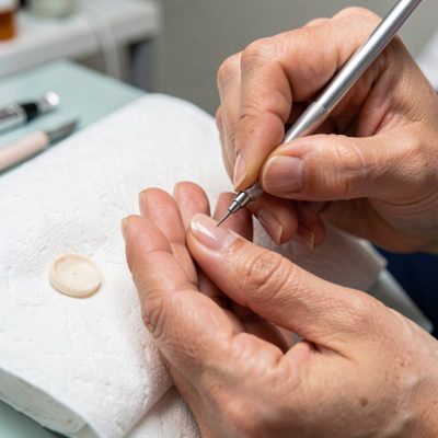 a manicure in progress photographed close up
