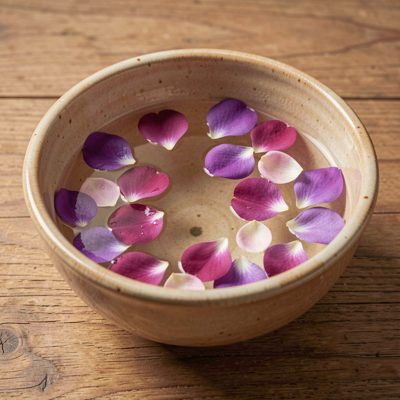 a pedicure bowl with warm water and petals