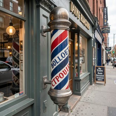 a barbershop pole outside a shopfront