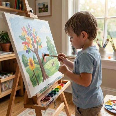 a child painting at an easel