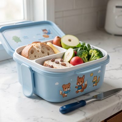 a child's lunchbox packed on a counter