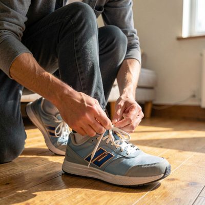 a parent tying a child's shoelaces