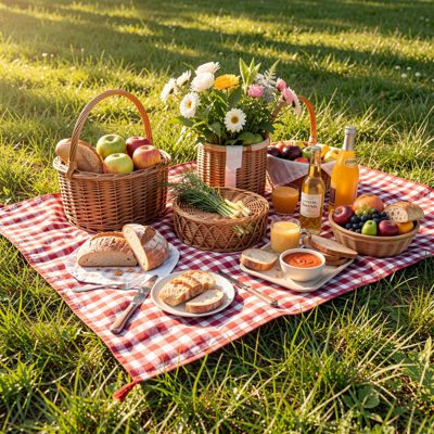 a family picnic blanket on grass