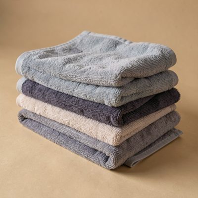 a stack of folded microfibre cloths