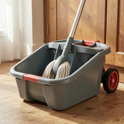 a mop bucket with a wringer