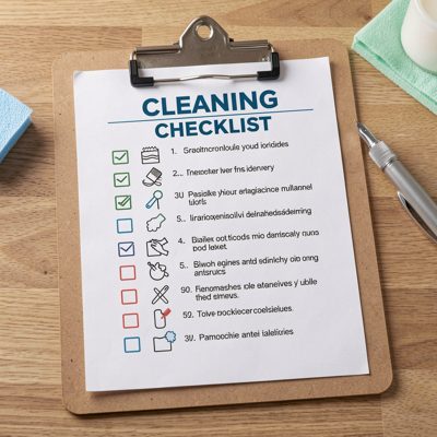 a cleaning checklist on a clipboard