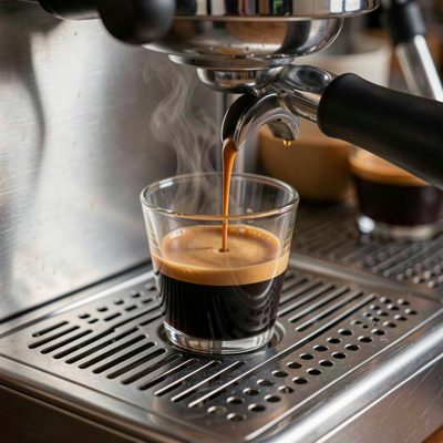 an espresso shot pulling into a small glass