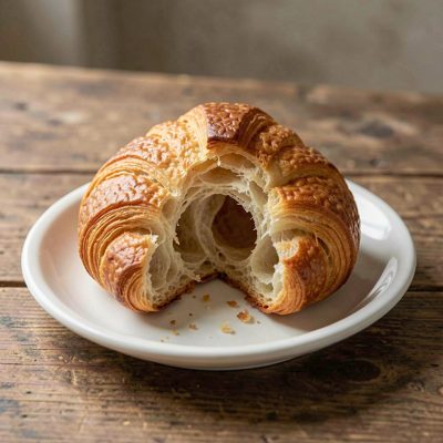 a croissant torn open on a small plate
