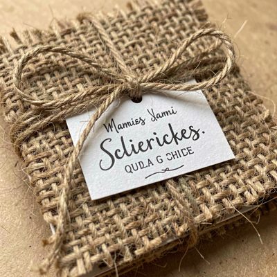 a label being tied to a handmade item