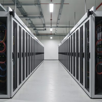 a cold aisle containment corridor with sliding end doors