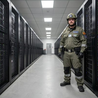a crac unit standing at the end of a data centre row