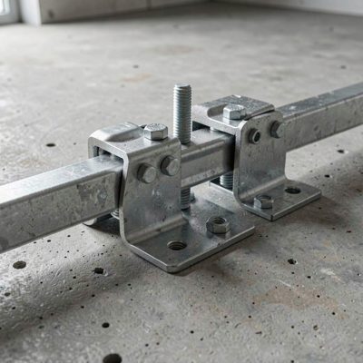a rack bolted to the floor with seismic brackets