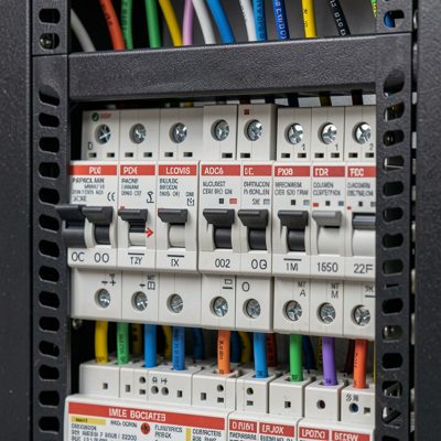 a rack pdu circuit breaker panel photographed close