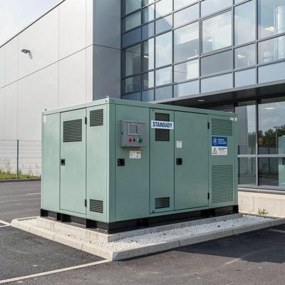 a standby generator outside a data centre building