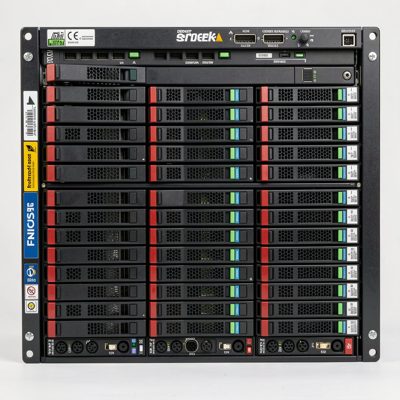 a dedicated server front panel with drive bays populated
