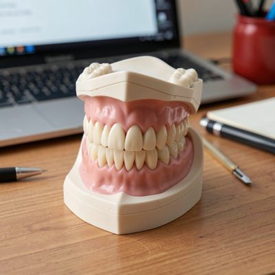 a model of teeth on a desk