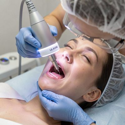a curing light being used on a filling