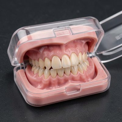 a set of dentures in a case