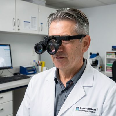 a clinician wearing loupes at work