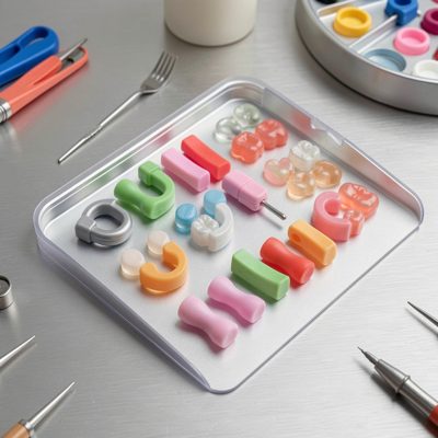 a set of orthodontic elastics on a tray