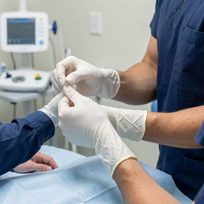 a clinician removing gloves after a procedure