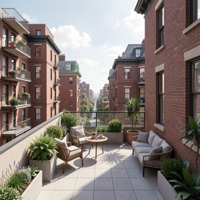 a rooftop terrace between apartment blocks