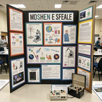 a science fair display board with diagrams