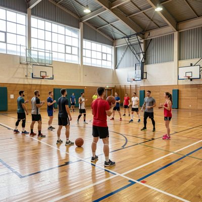 a physical education lesson in a sports hall