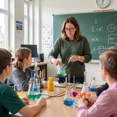 a teacher demonstrating an experiment to a class