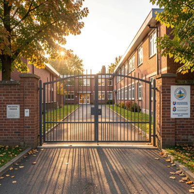 a school gate at the end of the day