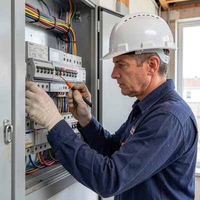 an electrician working on a distribution board