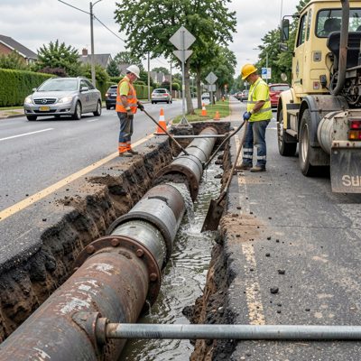 a water main being repaired in a road