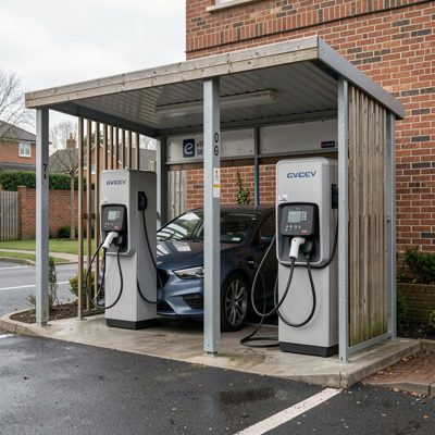 an ev charging bay with two chargers