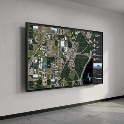 a grid map displayed on a wall screen